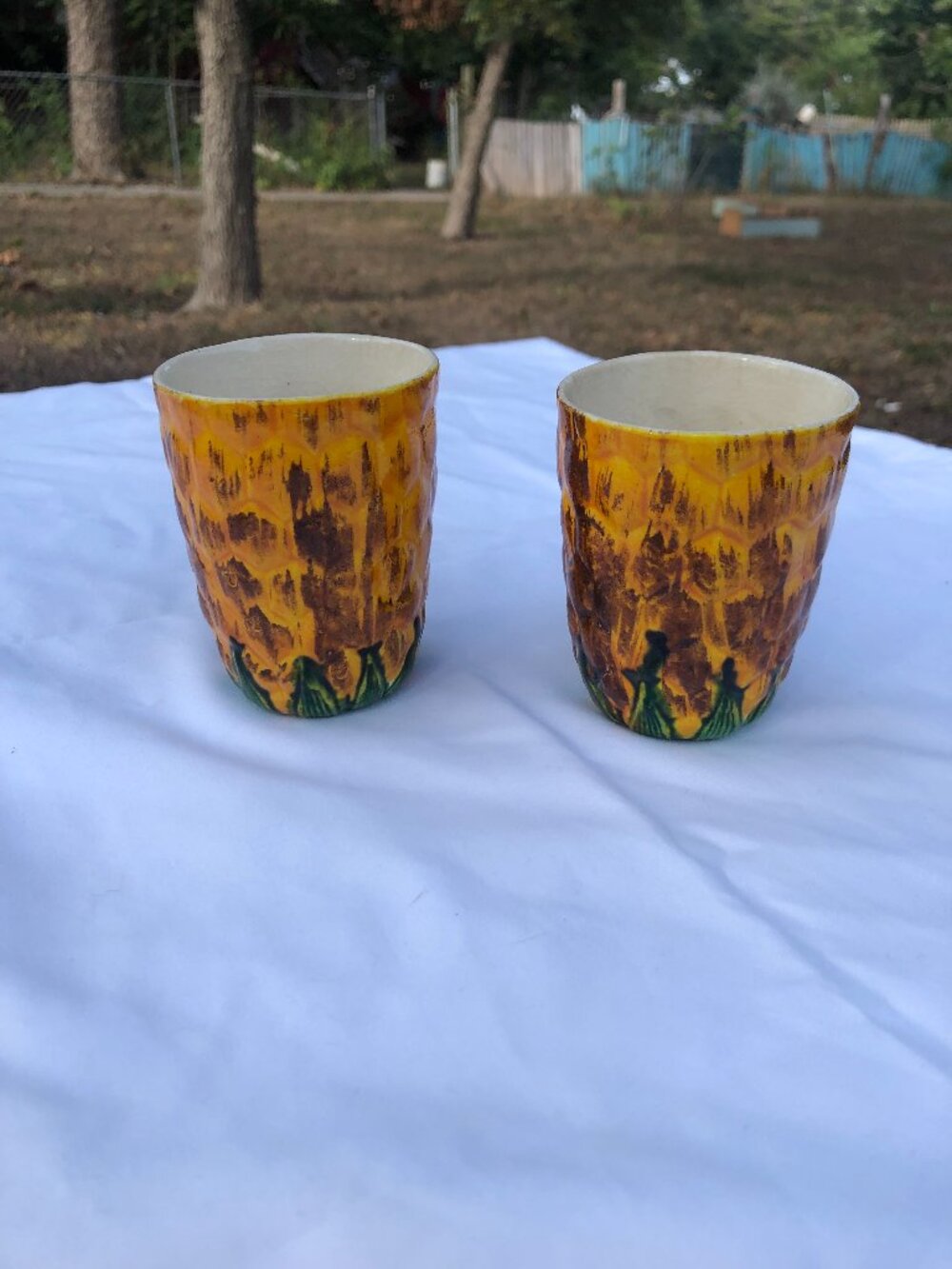 Vintage Ceramic Pineapple themed Cups, Set of 2